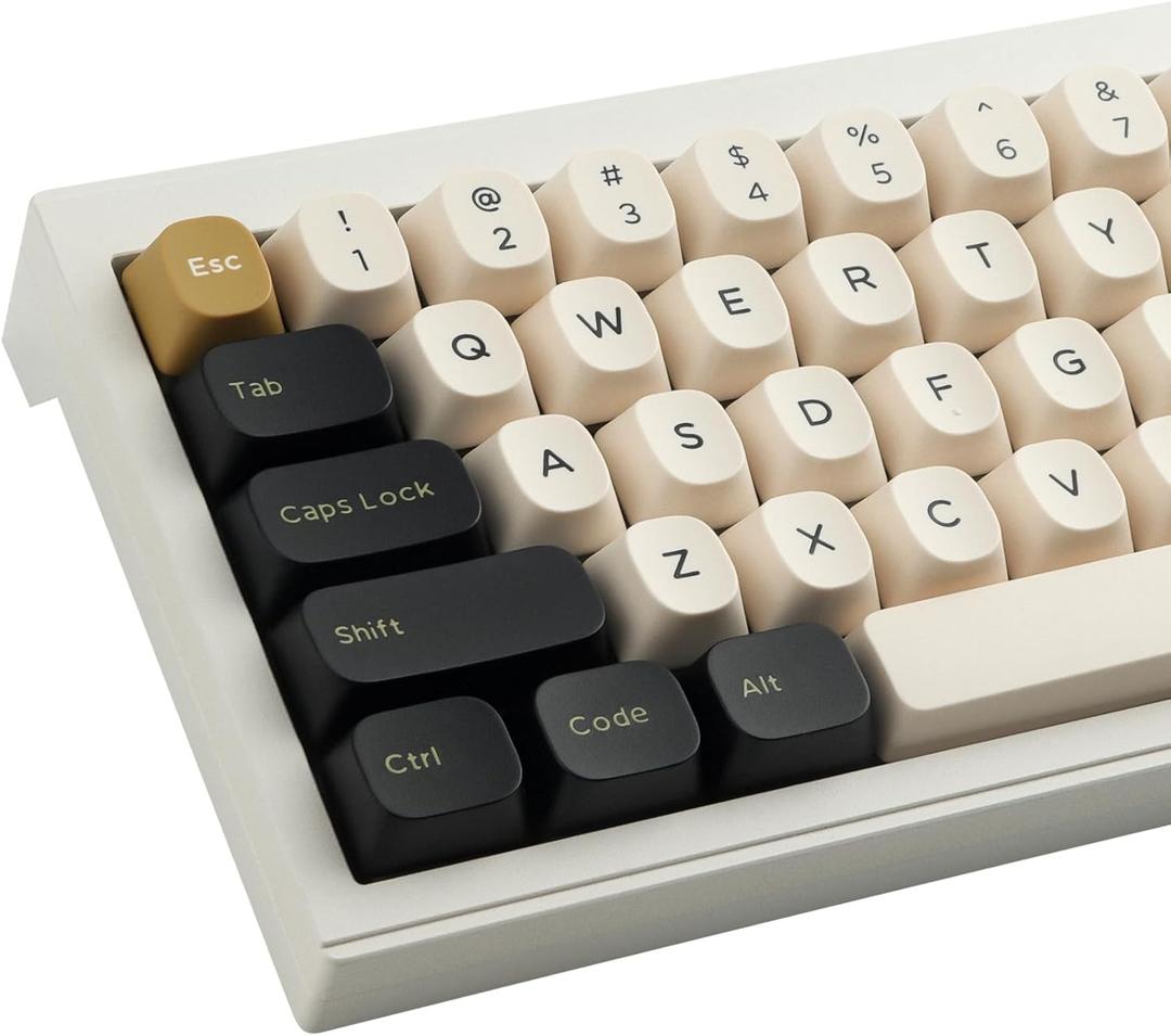 Double Shot PBT Keycaps,171 Keys YMK Profile Keycaps Classic Black & White Gold Custom Dye-Sub Retro Keycap Set for Cherry MX Switches ISO/ANSI UK Layout Mechanical Gaming Keyboard(Black White Gold)