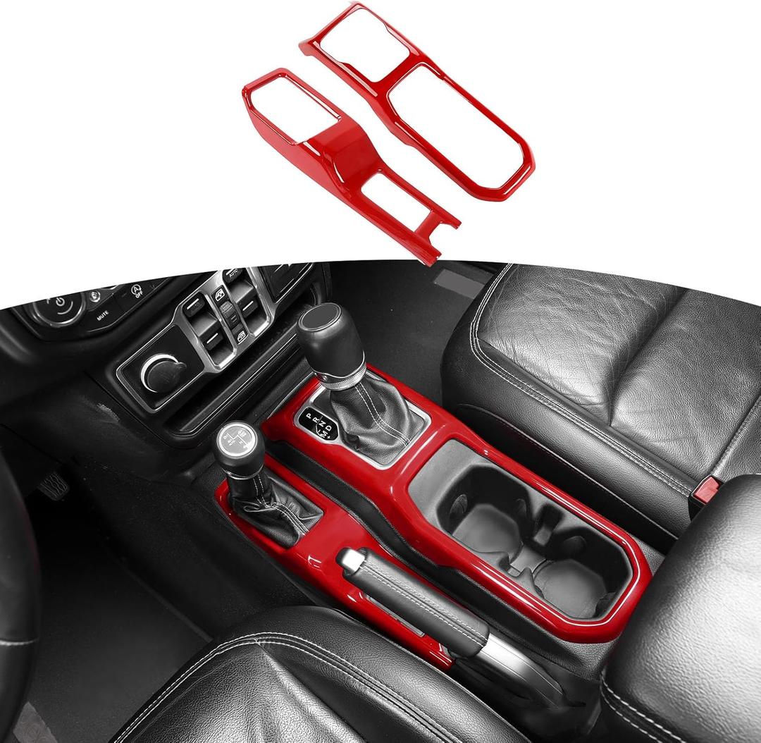 RT-TCZ for Jeep JL Gear Shift Cover Red, 4WD Shift Knob Trim Panel for Jeep Wrangler JL JLU Gladiator JT 2018-2024 Red Interior Accessories 2pcs