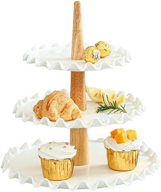 Quegroot 3 Tier Cupcake Stand,White Porcelain Wedding Cupcake Stand,Tiered Serving Tray,Cupcake Display Tower, Dessert Stand for Party,Wedding
