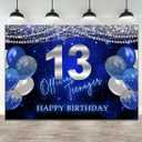13th Birthday Party Decorations Banner Backdrops for Teen Boys Official Teenager Blue Balloons Photography Background 13 Year Old Party Supplies Sign Photo Booth Props Decor 7x5ft