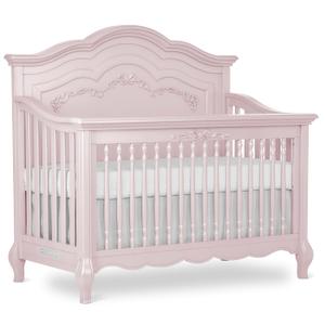 Evolur Aurora 5-in-1 Convertible Full-Size Baby Crib in Dusty Rose, GreenGuard Gold & JPMA, 3 Mattress Heights, Ribbon Bow Scrollwork & Queen Anne Feet, Converts to Toddler, Day & Full-Size Bed (Blush Pink)