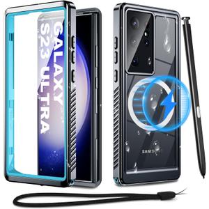 for Samsung Galaxy S23 Ultra Waterproof Case with Magsafe, Built-in Magnetic & Screen Protector, IP68 Certified Full Body Shockproof, for Water Sports Underwater Photography, 6.8" Blue