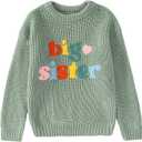 IZYJOY Big Sister Sweater Toddler Baby Girl Knit Embroidery Long Sleeve Pullover Sweatshirt Warm Fall Winter Top Clothes (1-2T, Green)