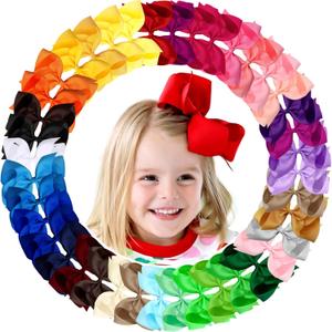 Oaoleer 40Pcs 6" Hair Bows Clips Grosgrain Ribbon Bows Hair Alligator Clips Hair Barrettes Hair Accessories for Baby Girls Infants Toddlers Kids Teens Children (6 Inch)