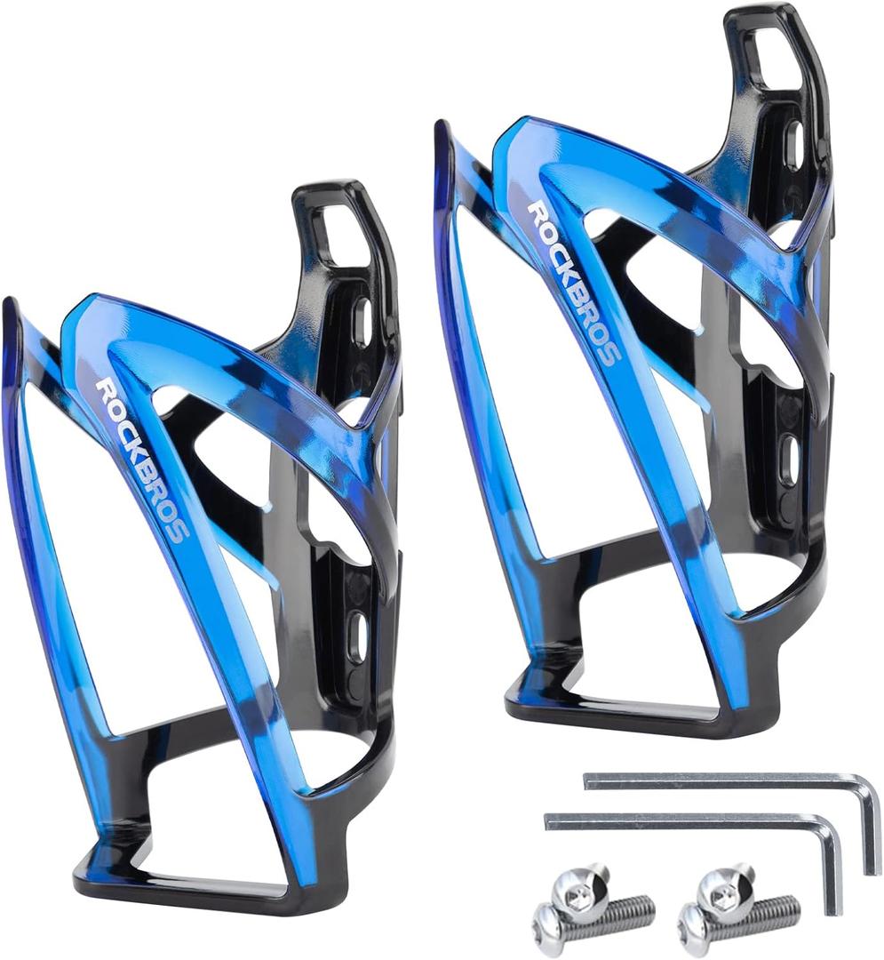 ROCKBROS Bike Water Bottle Holder Ultra-Light Bicycle Bottle Cages with Screws Tool, Universal Bike Cup Holder for Road MTB Mountain Bikes Cycling Accessories2 Pack (Standard, blackbule+blackbule)