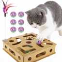 Cat Toys for Indoor Cats, Interactive Wooden Puzzle Toy Box, Stimulate Hunting Drives and Reduce Boredom, Wood Color