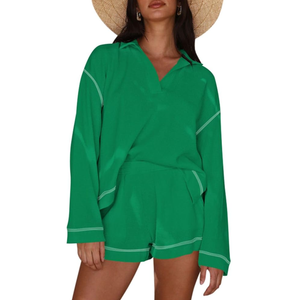 Pink Queen Women's 2025 Fall Casual Waffle Knit Long Sleeve Lounge Sets Casual Top and Shorts 2 Piece Outfits Sweatsuit
Small