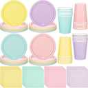 meekoo 72 Pcs Pastel Party Supplies Disposable 7" Pastel Paper Plates Napkins Paper Cups Serve 24 Guests, Macaron Color Tableware Sets for Birthday Wedding Baby Shower Party Decoration