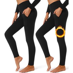 FULLSOFT 2 Pack Fleece Lined Leggings with Pockets for Women High Waisted Thermal Winter Yoga Pants for Workout Running Plus Size(Black, Black(2 Pack), XX-Large-3X-Large)