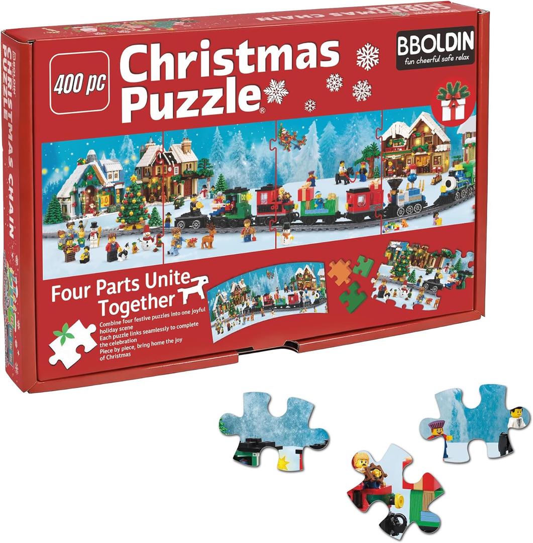 Christmas Train Puzzle for Adult, Xmas Santa Holiday Jigsaw Puzzle, Winter Forest Snow Scene Puzzle