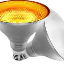 LED Bug Light Bulbs, 1900K Yellow Outdoor PAR38 Flood Lights, Dusk to Dawn Auto On/Off Porch Lights, IP65 Waterproof, Replace up to 100W for Garage Hallway Yard Porch, 2 Pack (Amber)