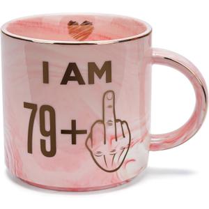 80th Birthday Gifts for Women - Funny Gag Turning 80 Plus Years Old Birthday Gift Ideas for Grandma, Mom, Sister, Wife, Best Friends, Retired Coworkers - Pink Marble Mug, Ceramic 11.5oz Coffee Cup