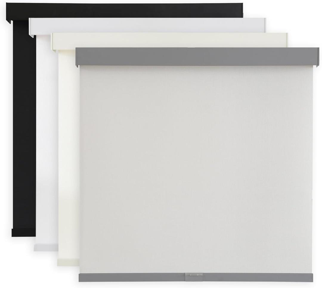 AOSKY Light Filtering Roller Shades Cordless Blinds for Windows, 1% Openness Free-Stop Shades with Valance, Thermal Insulated Fabric, UV Protection, Natural Woven Blindss29" W x 72" H, Grey