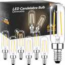 TJOY E12 Candelabra LED Bulbs, Dimmable 5.5W Equivalent 60W 2700K Soft Warm White, Small Base T8 Light Bulb, Vintage Edison Bulb Decorative for Chandelier Ceiling Fan Wall Sconces, 600lm, 6 Pack