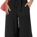 PRETTYGARDEN Women's Summer 2 Piece Outfits 2025 Cap Sleeve V Neck Belted Crop Tops Wide Leg Pant Sets Casual Tracksuit, size M