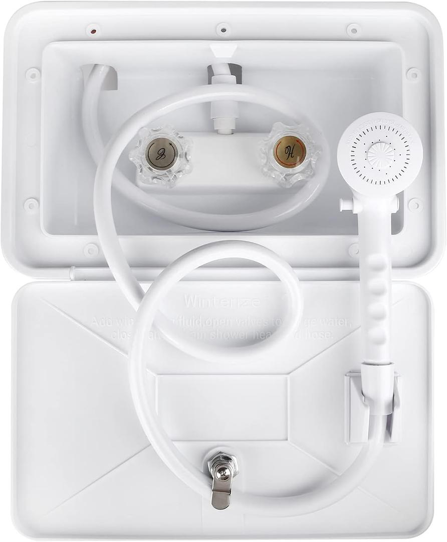 RV Exterior Shower Box Kit with Lock for Outside, Outdoor Non-Metallic RV Accessories for RVs, Fifth Wheels, Motorhomes, Travel Trailers, Campers - White