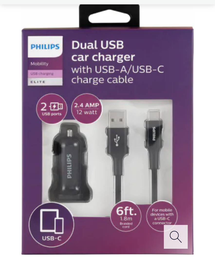 Charging Pack 1 DC Charger 2 USB 2.4A & 1USB-A-C Cable Braided