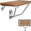 28" Wall Mounted Folding Shower Seat with Stainless Steel Bracket, Structural Stability, 500 lb Capacity, Space-Saving, Teak Shower Bench for Elderly, Disabled, Pregnant Women, Kids