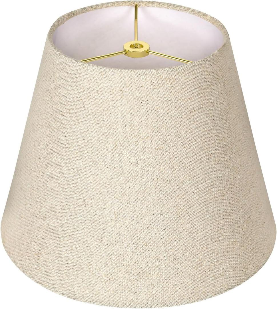 Small Lamp Shade, ALUCSET Barrel Fabric Lampshade for Table Lamp and Floor Light, 6x10x7.5 inch, Natural Linen Hand Crafted, Spider (Beige White with Silvery Silk Thread)