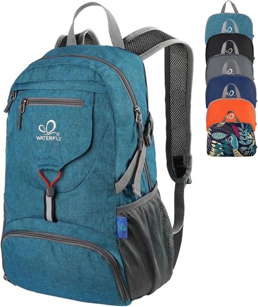 WATERFLY Small Lightweight Packable Backpack: 20l Ultra Light Foldable Travel Hiking Camping Daypack Day Pack for Man Woman (A-teal Blue)