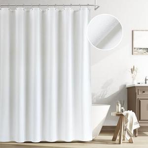 Naturoom White Linen Shower Curtain, Cloth Textured Fabric Shower Curtain Set with Hooks, Simple Elegant Modern Farmhouse Country Ultra Thick Shower Curtain for Bathroom, Water Repellent, 72x72