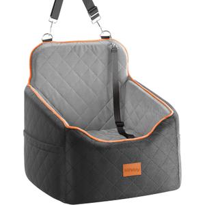 Dog Car Seat for Small Dog, Booster Seat for Dogs Under 30lb, Elevated Pet Seat with Pockets, Anti-Slip Bed for Car, Perfect for Front & Back Seats with Safety Leash (Black/Grey, Medium)