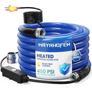 Heated Water Hose for RV 25ft, Heated Drinking Water Hose with Energy-Saving Thermostat, Freeze Protection Down to 40F, Lead-Free BPA-Free, Includes Adapter for Camper and Garden Use (With Temperature Switch)
