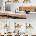 ELYONA 2 Pack Hammered Pendant Lights 12 Vintage Metal & Wood Dome Hanging Lamp Antique Gold Industrial Kitchen Pendant Light Fixtures for Island, Farmhouse, Dining Room, Sink, Hallway, Brushed Brass