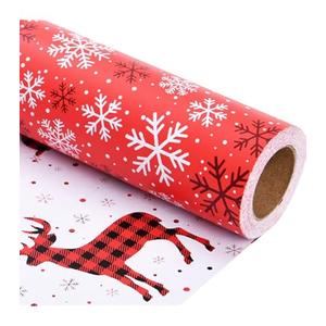 Linelglobal Reversible Red Christmas Wrapping Paper - Small Roll, Xmas Gift Wrap Two Side Printing 30" x 390"