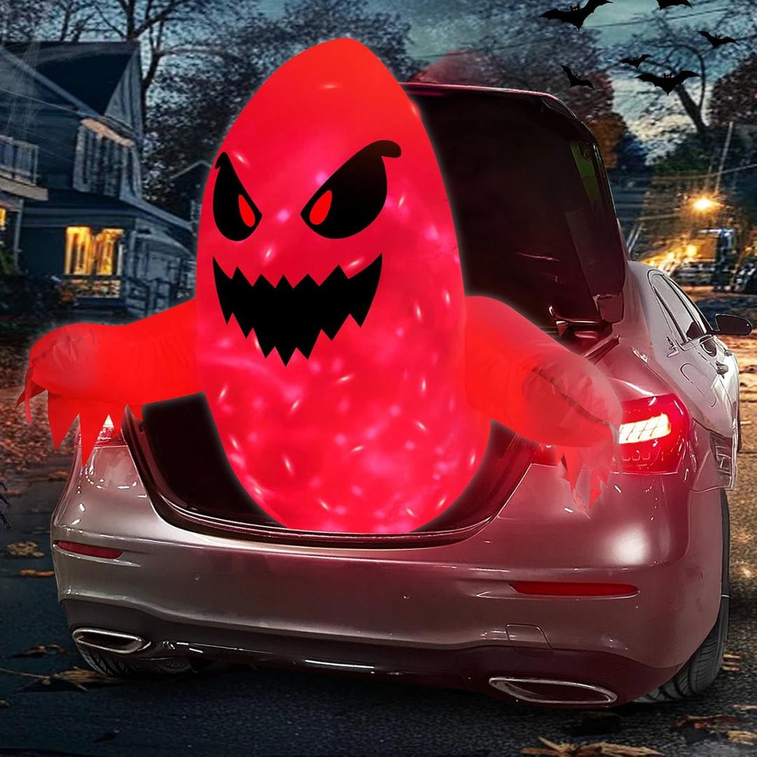 TURNMEON 3.5FT Halloween Inflatable Ghost Trunk or Treat Car Decoration Kit Broke Out from Car Decor SUV Build-in LEDs Blow up Halloween Outdoor Decorations Party Lawn Yard