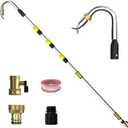 TONYINGO 24FT Reach Telescopic Gutter Cleaning Tool, 8-15FT Gutter Cleaner from the ground with 360°Rotatable Duckbill Metal Head, Shut Off Valve, Leak-Proof Gutter Cleaning Wand for Garden Hose