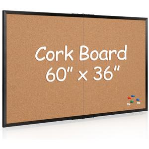 Board2by Extra Large Cork Bulletin Board 60" X 36", Foldable Notice Pin Board for Wall, Black Wood Framed 5'x3' Corkboard, Wall Mounted Noticeboard with 36 Push Pins for School, Home & Office
