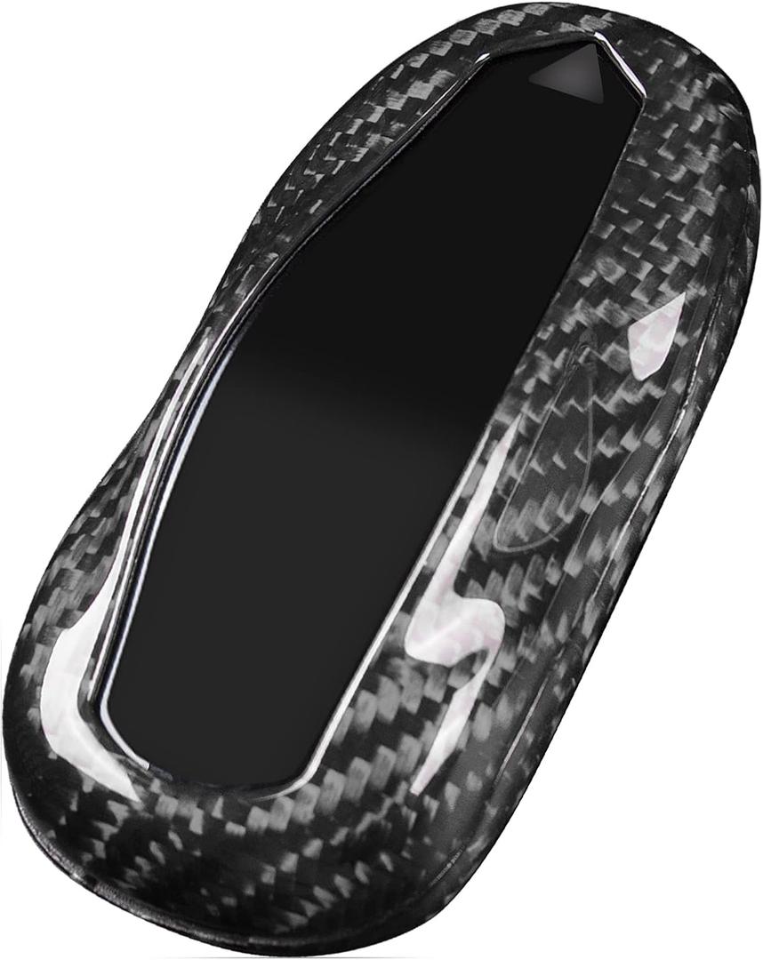 T-carbon Key Fob Cover Compatible with Tesla Model 3 Model S Model Y Real Glass Fiber Key Fob Holder Compatible with Tesla Keyless Remote Control Accessories(Silver Black)