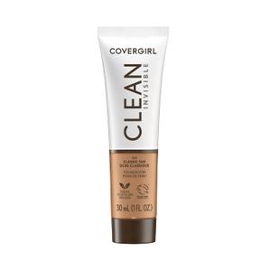COVERGIRL Clean Invisible Foundation Makeup, Dewy & Glowy Natural Finish, Buildable Coverage, Skin-Like Smooth Look, Vegan, Classic Tan, 1oz (1 Fl Oz (Pack of 1))