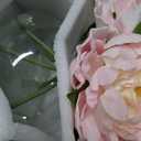 Hollyone Pink Peonies Artificial Flowers with Vase Faux Flowers Peony Fake Flowers Silk Flower Arrangements in Glass Vase with Faux Water for Home Decor Bathroom Table Centerpiece Shelf Decorations