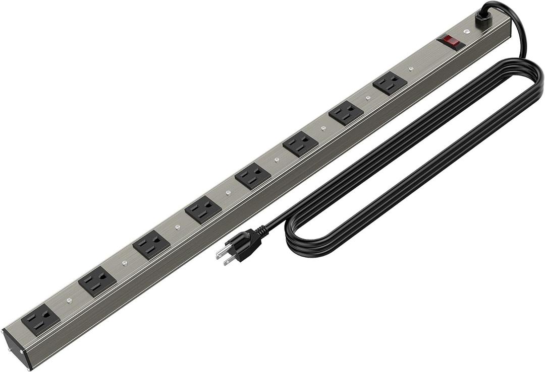 8 Outlets Surged Aluminum Alloy Heavy Duty Metal Socket Power Strip, Oviitech 6-Foot Long Extension Cord with Surge Protection.ETL Certified, Aluminum Alloy Silver with Black Hole.