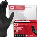 X3 Black Gloves, Disposable, Latex Free, Nitrile, for Cooking, Food Prep, 3 Mil, Powder-Free, Sizes Small through XX-Large