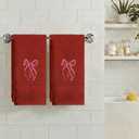 Artoid Mode 2 Pcs Red Bowknot Embroidered Hand Towels for Bathroom, 100% Cotton Soft Absorbent Farmhouse Decor Towels, 13.7 x 29.5 Inch