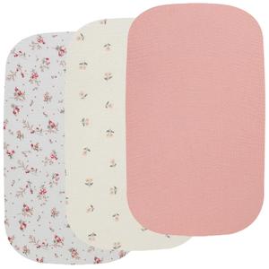 Onacosht Muslin Bassinet Sheets 3 Pack, 100% Cotton Baby Sheet 35" X 20" Compatiable with AMKE 3 in 1 Bassinets, MiClassic, Uiuwoo, Foalom, YADAQE, Milliard and TCBunny Bassinet, Pink and Floral