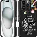 for iPhone 16 Pro Max Case, Heavy Duty 3 in 1 Hybrid Hard PC & Soft Silicone [Military Grade] Shockproof Drop Protection Case for iPhone 16 Pro Max 6.9", Floral Quote Bible Verse Phil 4:13