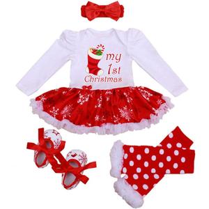 Winmany Newborn Baby Girls Christmas Romper Tutu Dress Outfit Headband Leg Warmer Shoes (0-3 Months)