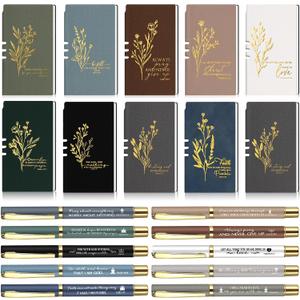 10 Sets Christian Gifts Inspirational Notebook A6 Leather Aesthetic Journals with Bible Verse Prayer Pen Religious Church Thank You Gift for Women Men Coworker Teachers