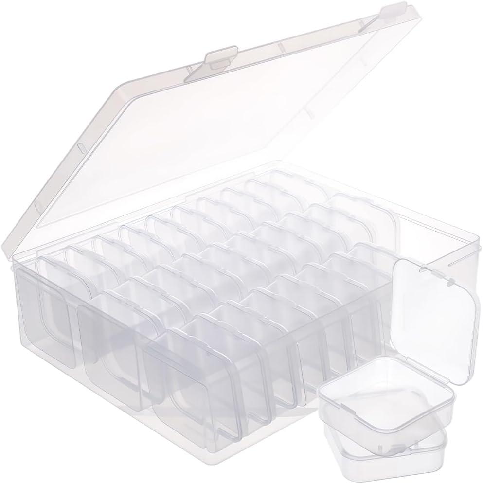 Bead Organizer Box 31PCS Small Beads Organizers Box with Hinged Lid Mini Clear Dimond Storage Plastic Cases Rectangle Transparent Containers Boxes for Jewelry Making Art DIY Crafts Nail