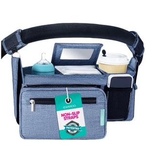 Swanoo Stroller Caddy Organizer With Cup Holder, Non-Slip Straps, Bag for Phone, Pet Accessories, Universal Fits Uppababy Vista v2 Wonderfold Wagon, Doona and More