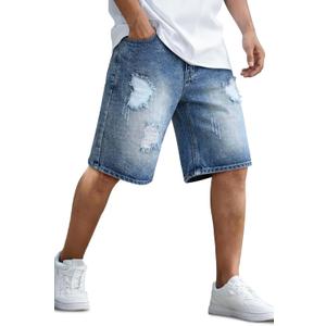 Mens Baggy Denim Shorts Summer Loose Fit Casual Wide Leg Rigid Jean Shorts (Blue) Size 32