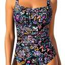 Aqua Eve One Piece Bathing Suit for Women Tummy Control Swimsuit Slimming Vintage Swimwear (XXL)