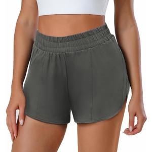 PINSPARK Athletic Shorts for Women Quick Dry Running Workout Gym Short High Waisted with Zip Pockets (Small, Dark Gray)