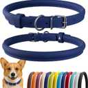 CollarDirect Rolled Leather Dog Collar, Soft Padded Round Puppy Collar, Handmade Genuine Leather Collar Dog Small Large Cat Collars 13 Colors (11-14 Inch, Deep Blue Smooth)