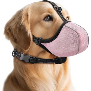 Dog Muzzle - Soft Breathable Mesh Nylon Adjustable Muzzle for Small Medium Large Dogs | Prevents Chewing,Biting & Scavenging | Allows Panting, Drinking & Grooming | Secure Collar Strap Design(Pink L)