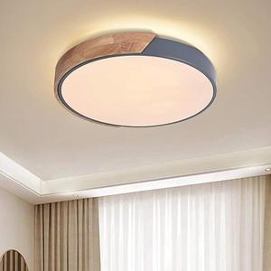 EDISLIVE Ceiling Light Dimmable 19 inch Modern Minimalist LED Round Shaped Wood & Metal & Acrylic Flush Mount Ceiling Light with Remote Control Gray, 19.68 inch